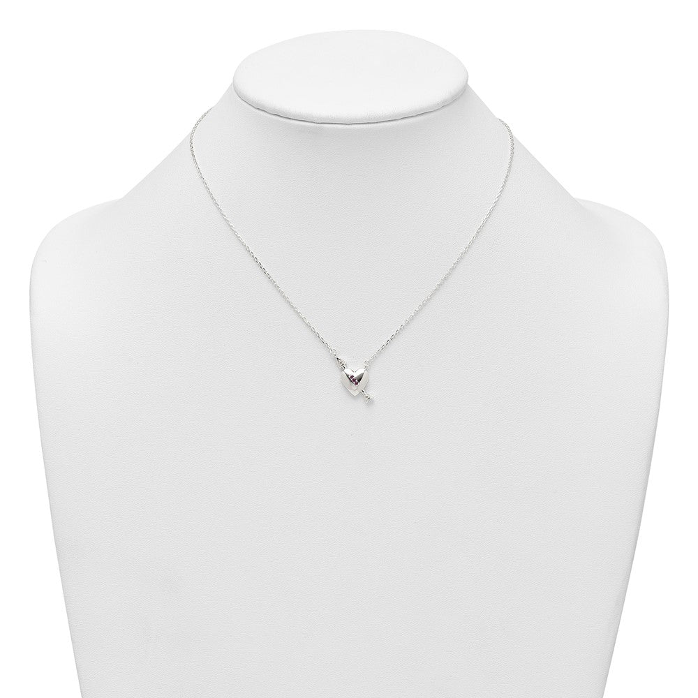 Sterling Silver Pink/White CZ Heart and Arrow 16 inch w/ 2in Ext Necklace