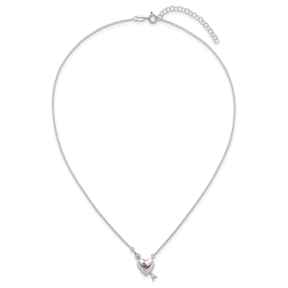 Sterling Silver Pink/White CZ Heart and Arrow 16 inch w/ 2in Ext Necklace
