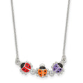Sterling Silver CZ and Enameled Multi-color Ladybug 14 Inch Necklace