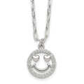 Sterling Silver Polished CZ Heart Eyes Smiley Face Necklace