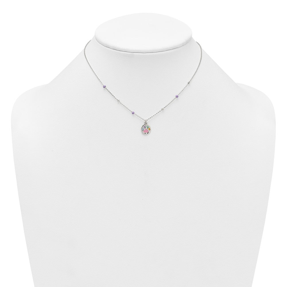 Sterling Silver Beaded Enameled Heart Pawprint 14 Inch Necklace