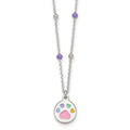 Sterling Silver Beaded Enameled Heart Pawprint 14 Inch Necklace