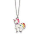 Sterling Silver Polished Enameled Unicorn 14 Inch Necklace