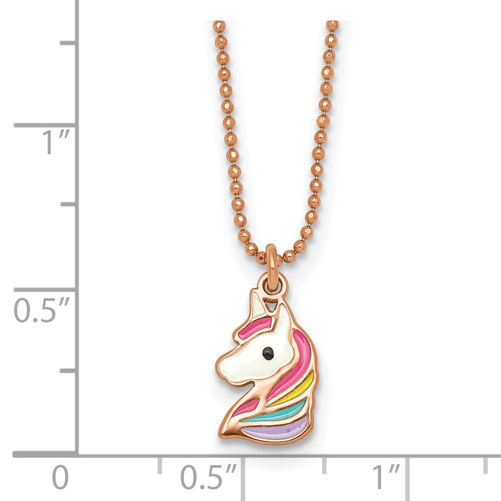 Sterling Silver Rose Gold-plated Polished Enameled Unicorn 14 Inch Necklace