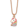 Sterling Silver Rose Gold-plated Polished Enameled Unicorn 14 Inch Necklace