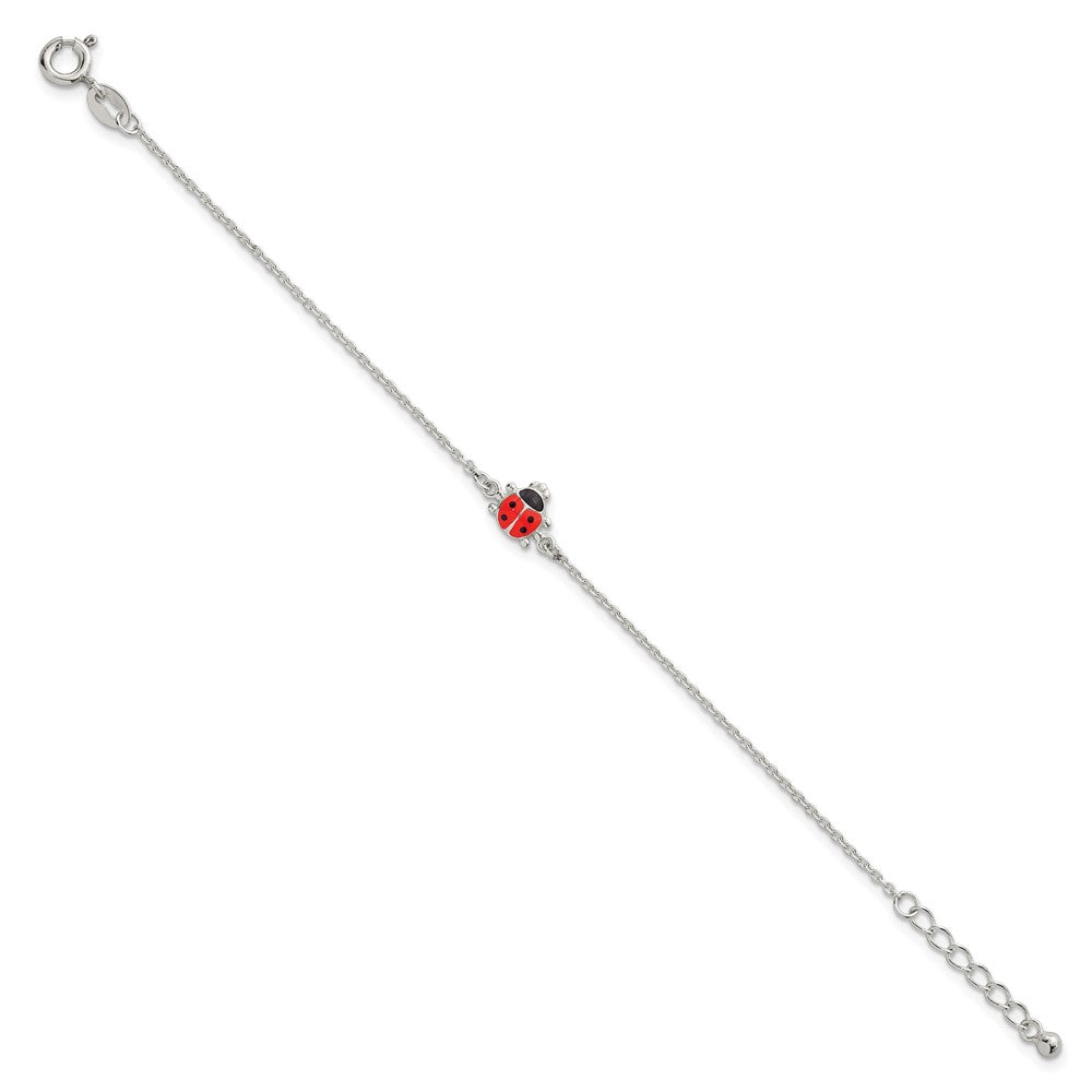 Sterling Silver Polished Enamel Ladybug 5.5 Inch w/ 1in Ext Bracelet
