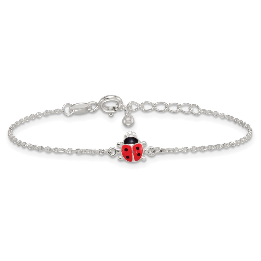 Sterling Silver Polished Enamel Ladybug 5.5 Inch w/ 1in Ext Bracelet