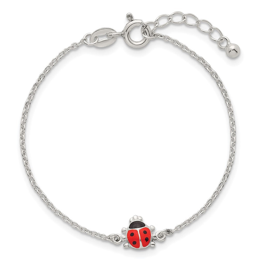 Sterling Silver Polished Enamel Ladybug 5.5 Inch w/ 1in Ext Bracelet