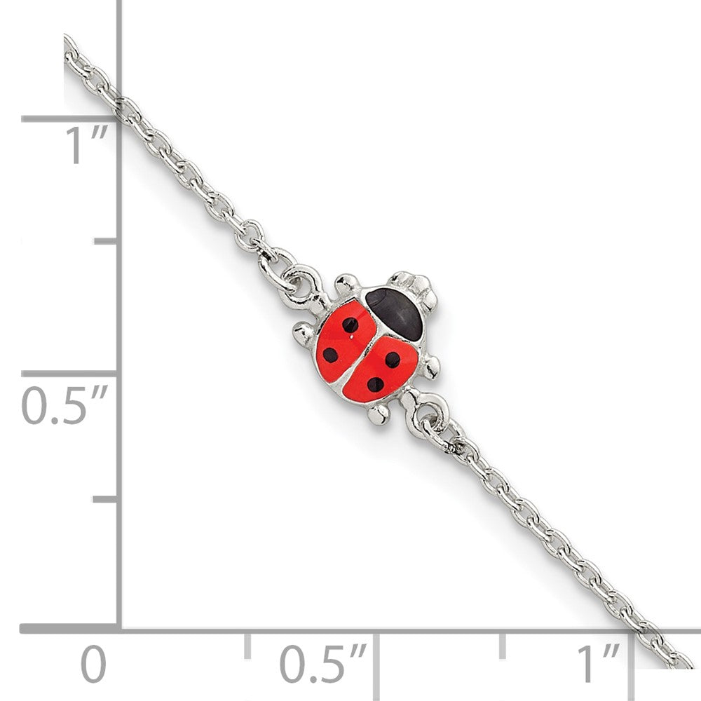 Sterling Silver Polished Enamel Ladybug 5.5 Inch w/ 1in Ext Bracelet