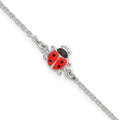 Sterling Silver Polished Enamel Ladybug 5.5 Inch w/ 1in Ext Bracelet