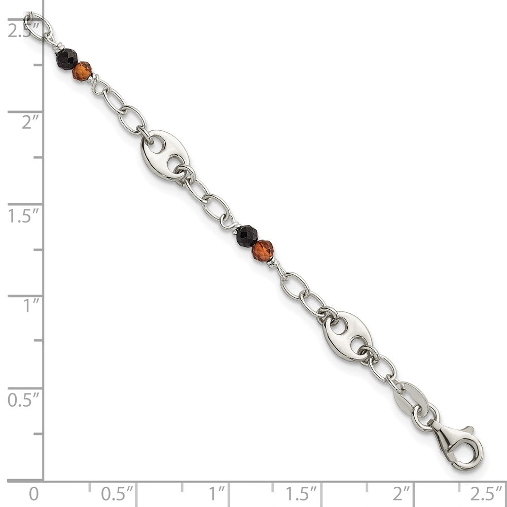 Sterling Silver Polished Garnet and Spinel Puffed Mariner Link Bracelet