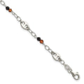 Sterling Silver Polished Garnet and Spinel Puffed Mariner Link Bracelet