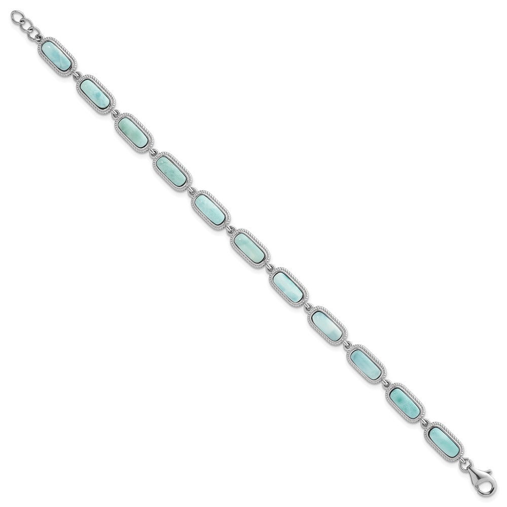 Sterling Silver RH-plated Polished Larimar 7.5in w/.25in Ext Bracelet
