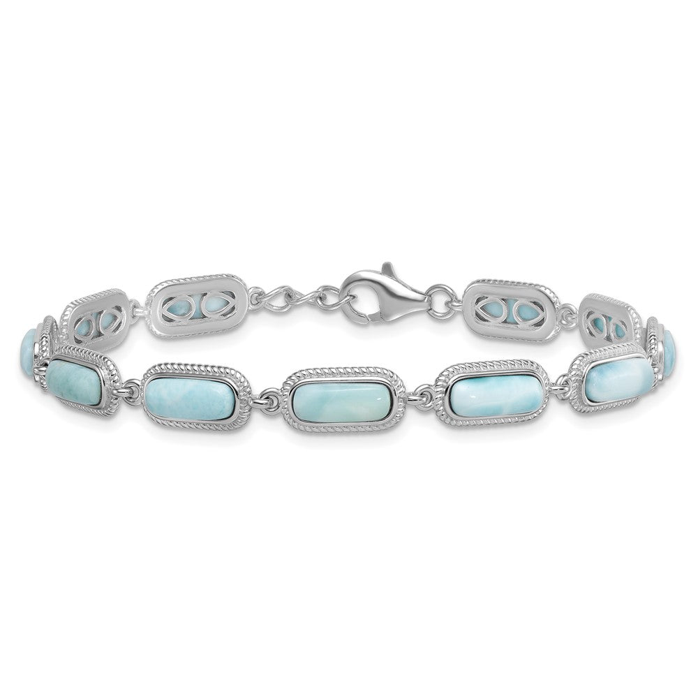 Sterling Silver RH-plated Polished Larimar 7.5in w/.25in Ext Bracelet