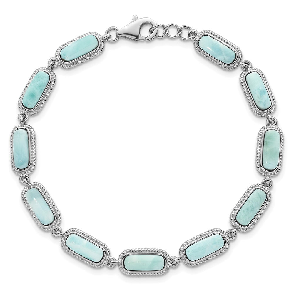 Sterling Silver RH-plated Polished Larimar 7.5in w/.25in Ext Bracelet