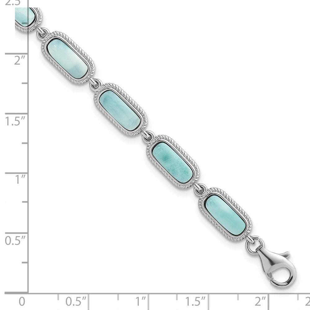Sterling Silver RH-plated Polished Larimar 7.5in w/.25in Ext Bracelet
