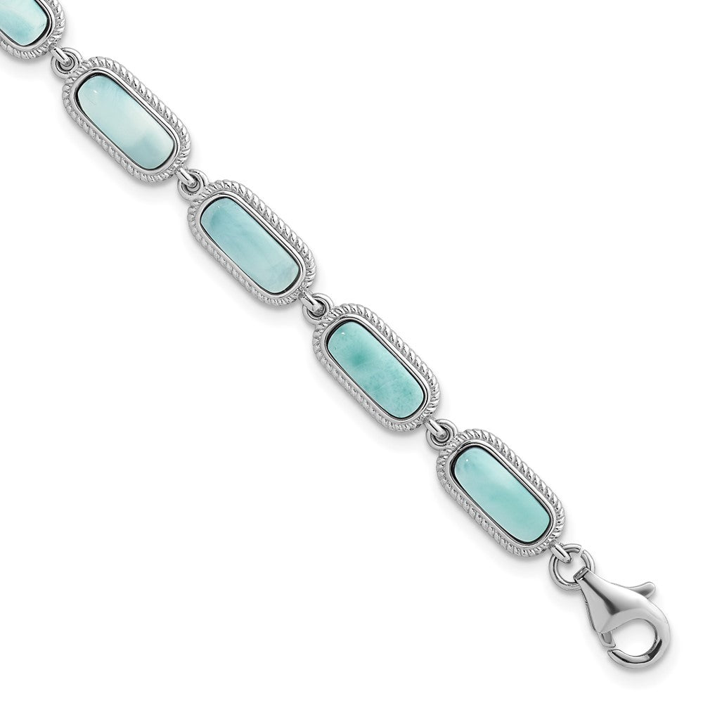 Sterling Silver RH-plated Polished Larimar 7.5in w/.25in Ext Bracelet