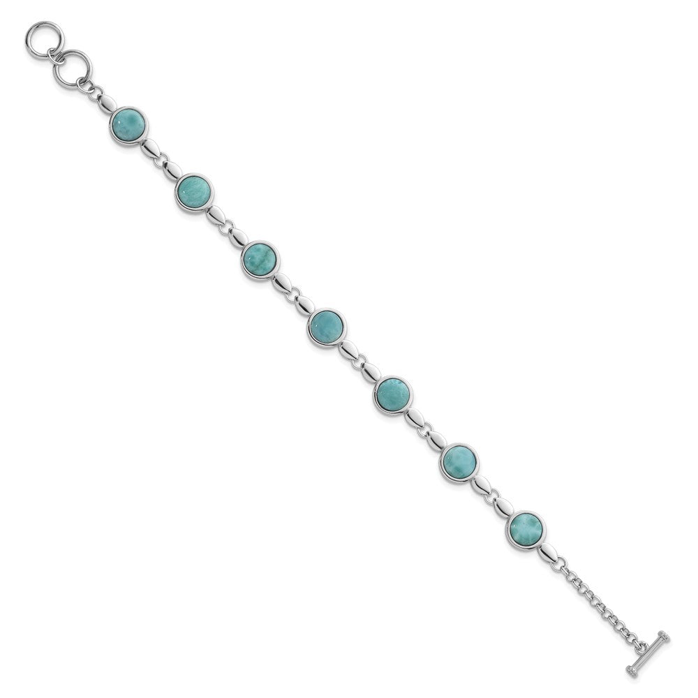 Sterling Silver RH-plated Polished Fancy Larimar 8in Toggle Bracelet