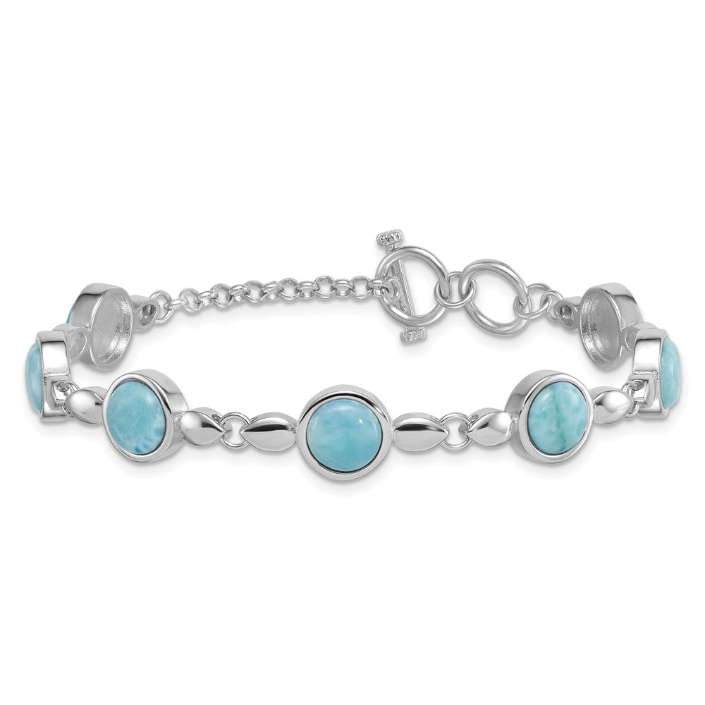 Sterling Silver RH-plated Polished Fancy Larimar 8in Toggle Bracelet