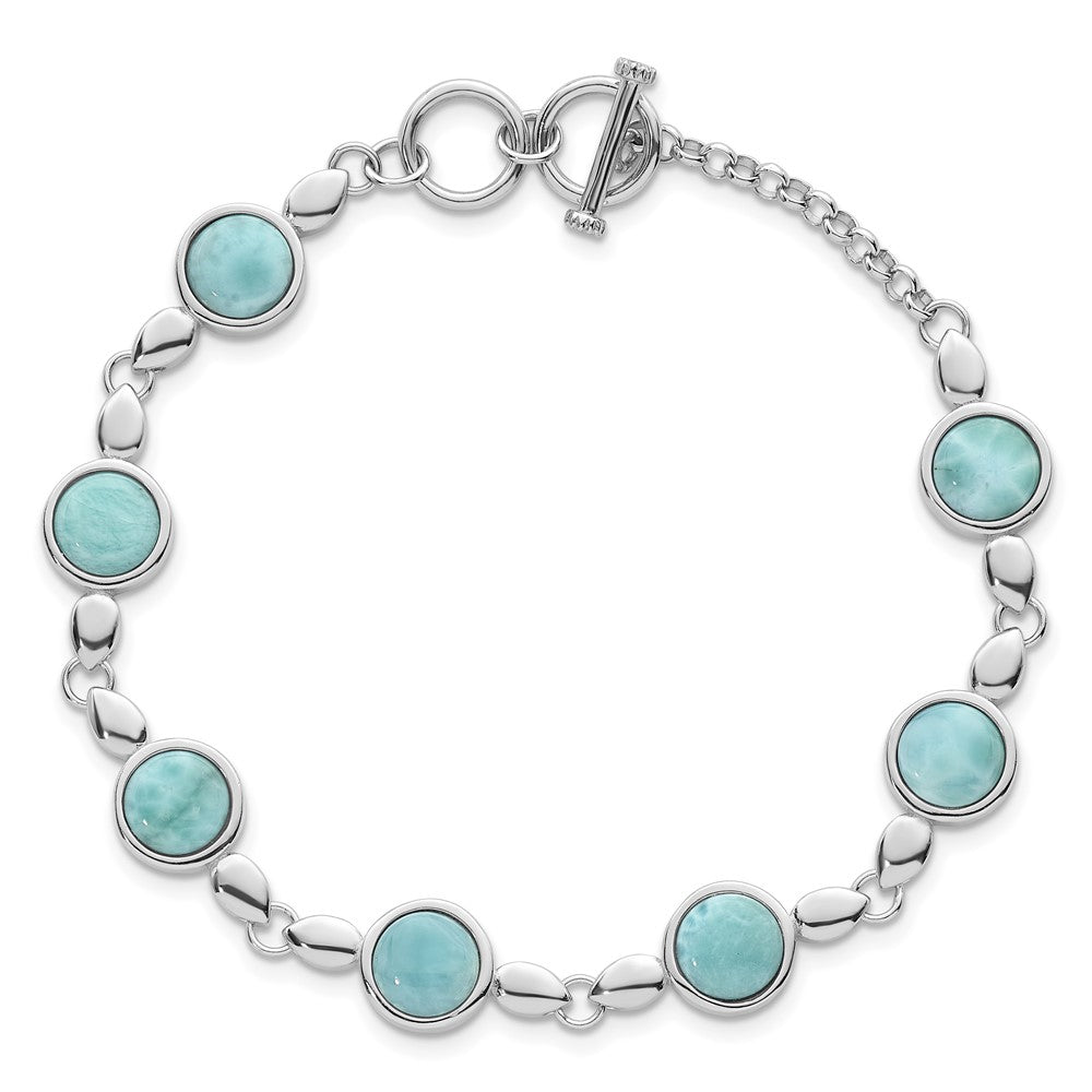 Sterling Silver RH-plated Polished Fancy Larimar 8in Toggle Bracelet