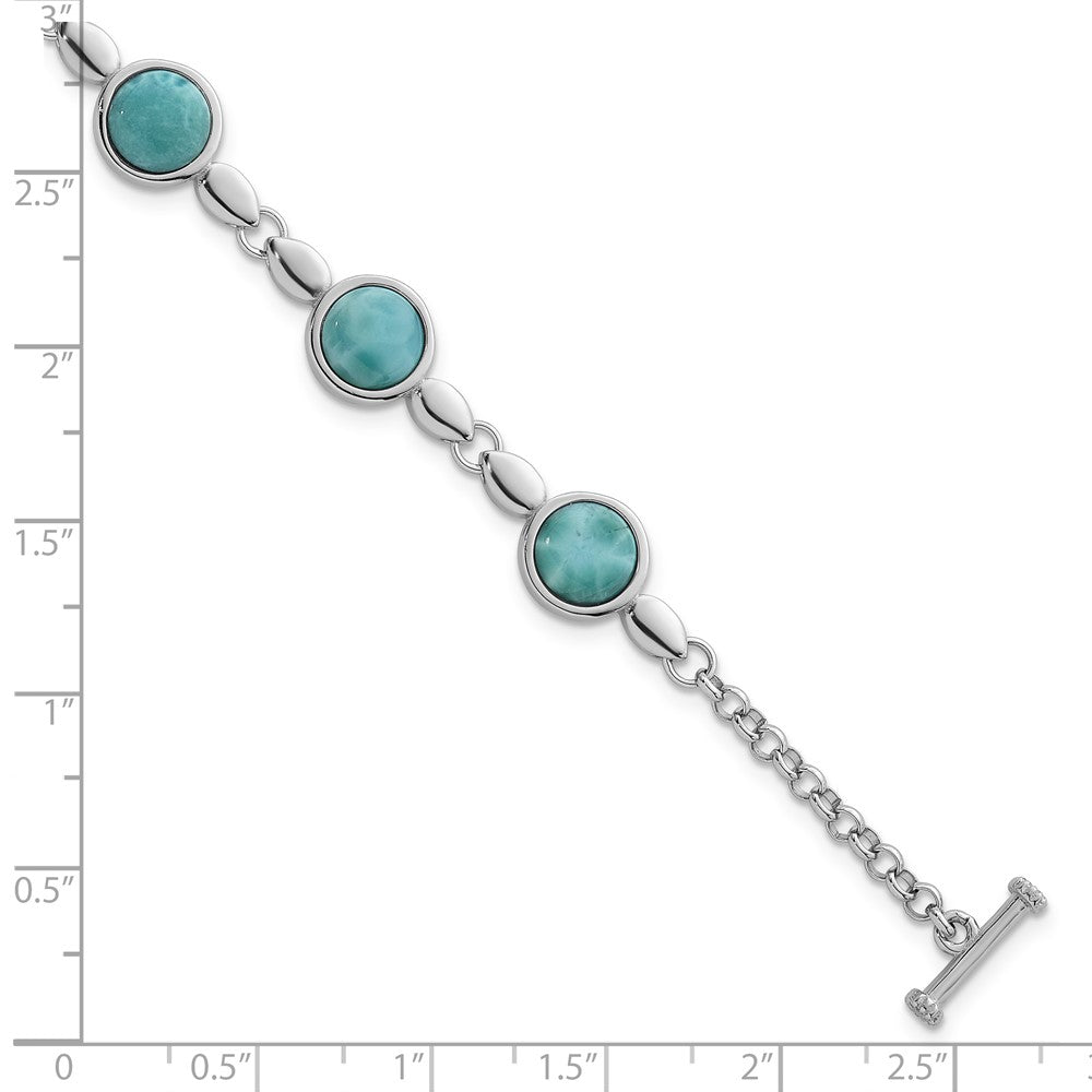 Sterling Silver RH-plated Polished Fancy Larimar 8in Toggle Bracelet