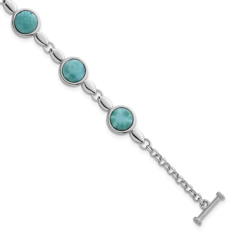 Sterling Silver RH-plated Polished Fancy Larimar 8in Toggle Bracelet