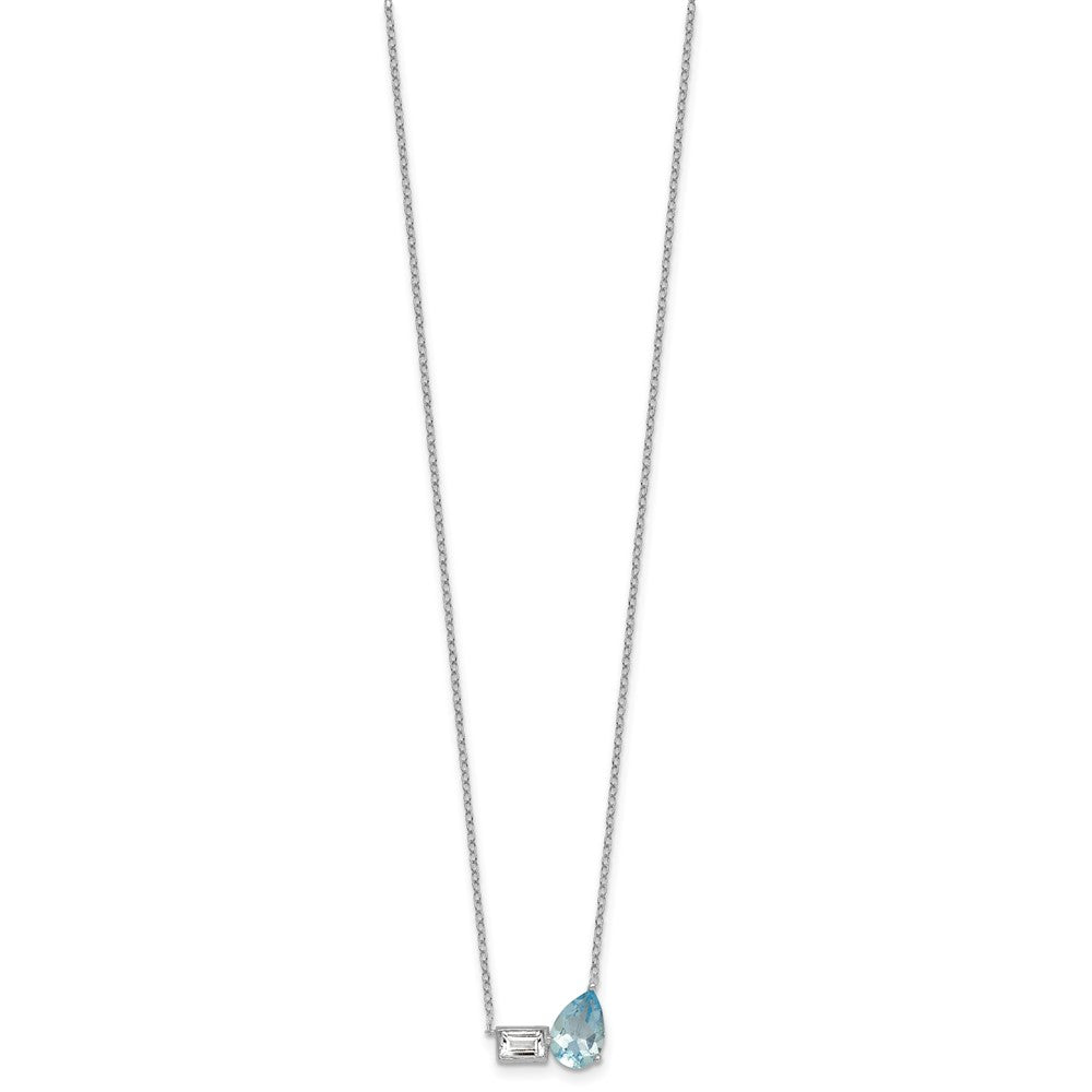 SS RH-plated BT and White Topaz Pear Rectangle 16in w/2in Ext Necklace