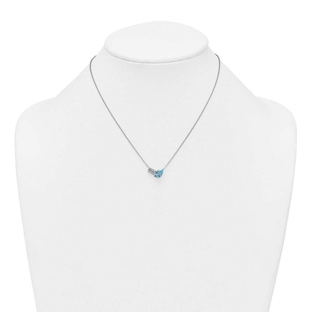SS RH-plated BT and White Topaz Pear Rectangle 16in w/2in Ext Necklace