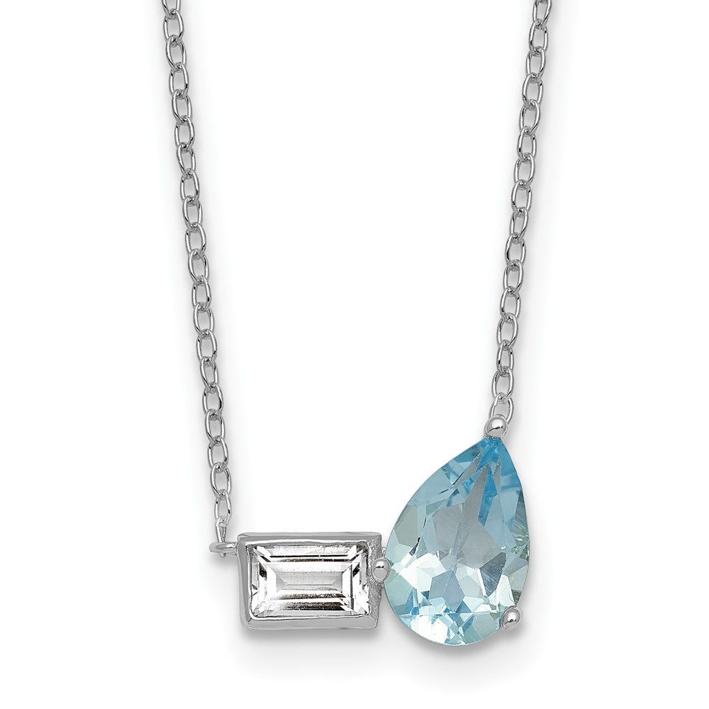 SS RH-plated BT and White Topaz Pear Rectangle 16in w/2in Ext Necklace