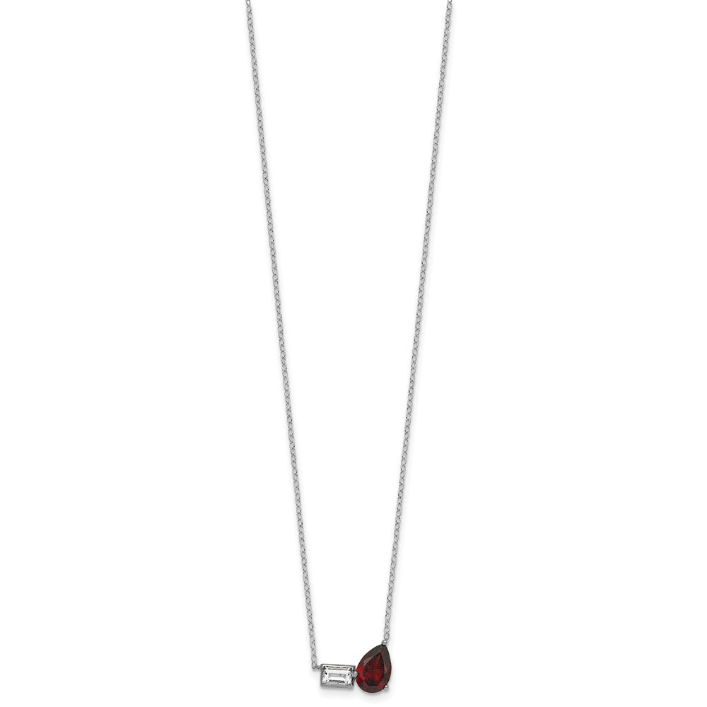 SS RH-pltd Garnet and White Topaz Pear Rectangle 16in w/ 2in Ext Necklace
