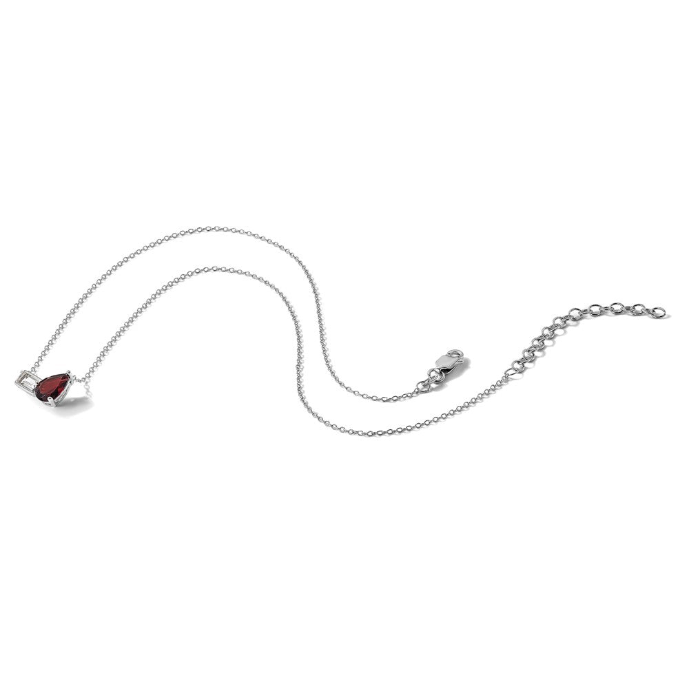 SS RH-pltd Garnet and White Topaz Pear Rectangle 16in w/ 2in Ext Necklace
