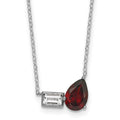 SS RH-pltd Garnet and White Topaz Pear Rectangle 16in w/ 2in Ext Necklace