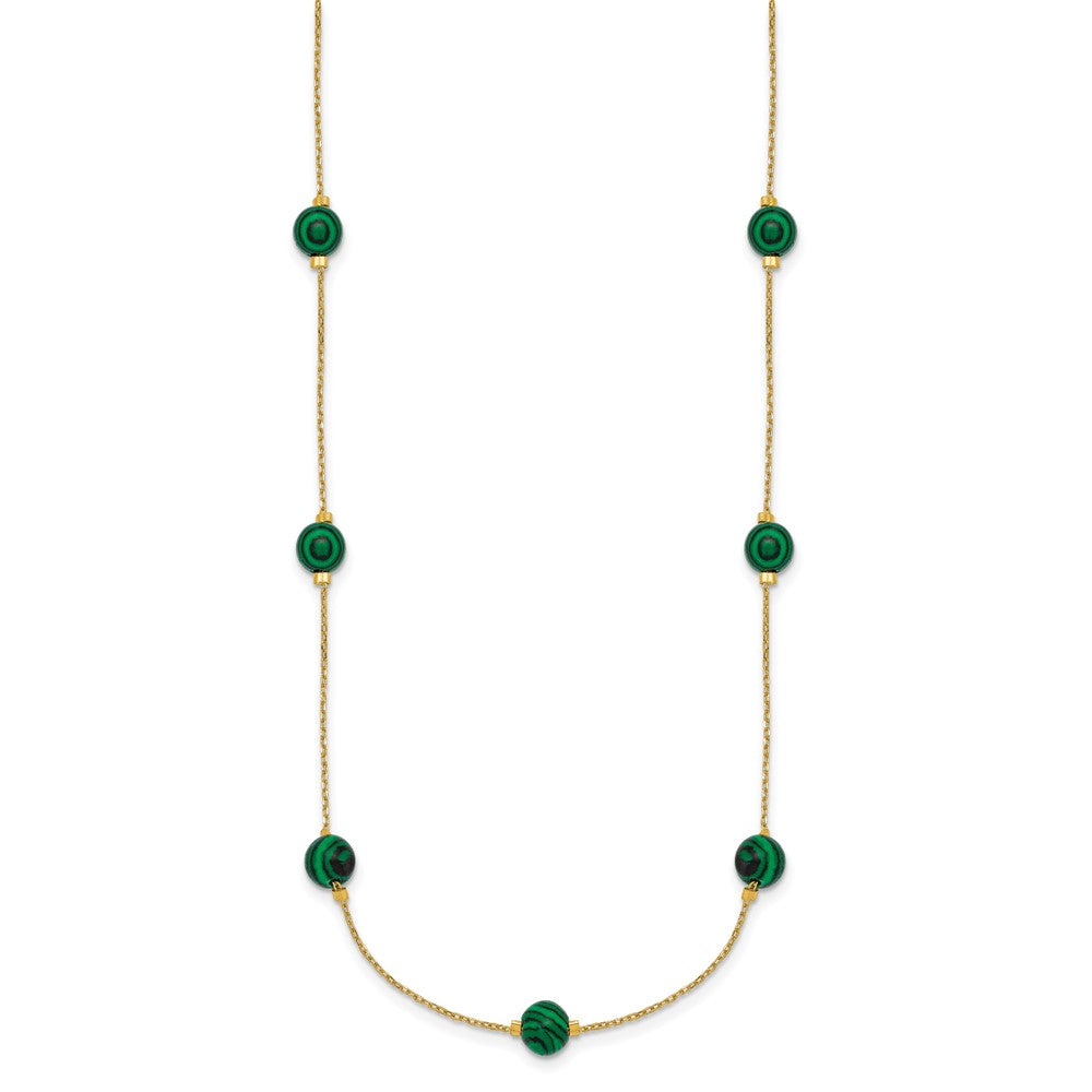 Sterling Silver Gold-Tone Polished Created Malachite 16in w/2in Ext Necklac
