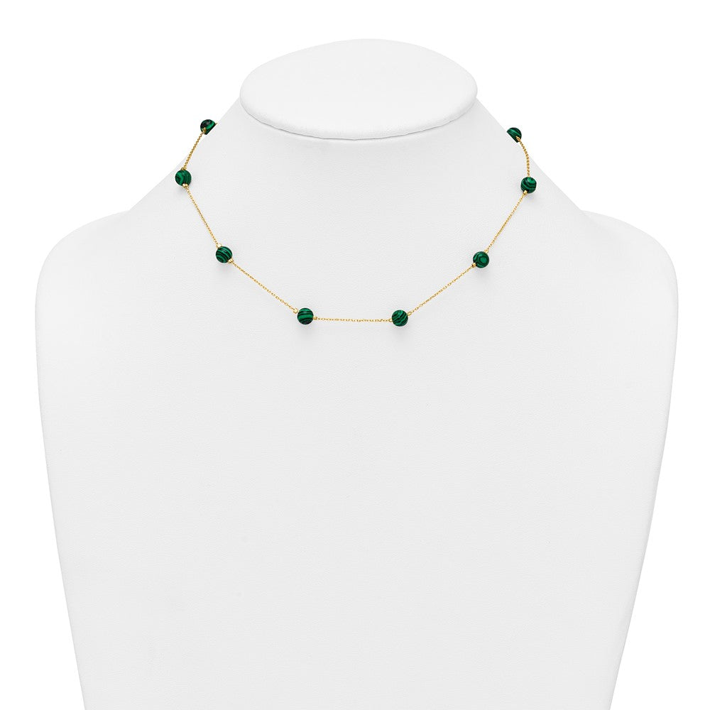 Sterling Silver Gold-Tone Polished Created Malachite 16in w/2in Ext Necklac