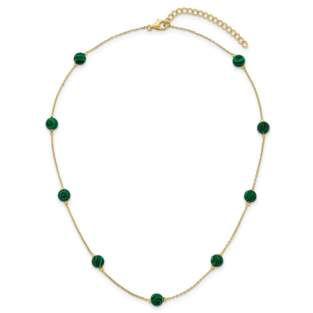 Sterling Silver Gold-Tone Polished Created Malachite 16in w/2in Ext Necklac