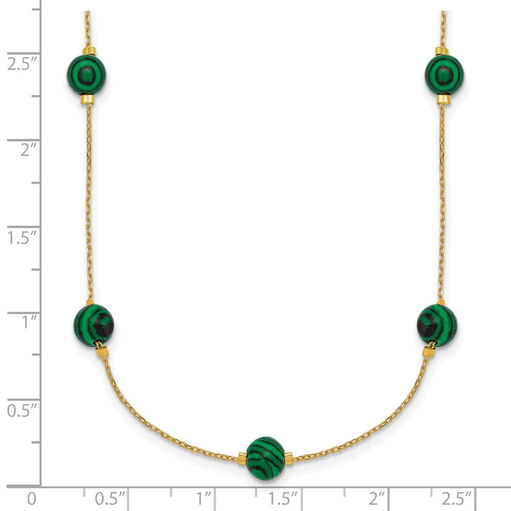 Sterling Silver Gold-Tone Polished Created Malachite 16in w/2in Ext Necklac