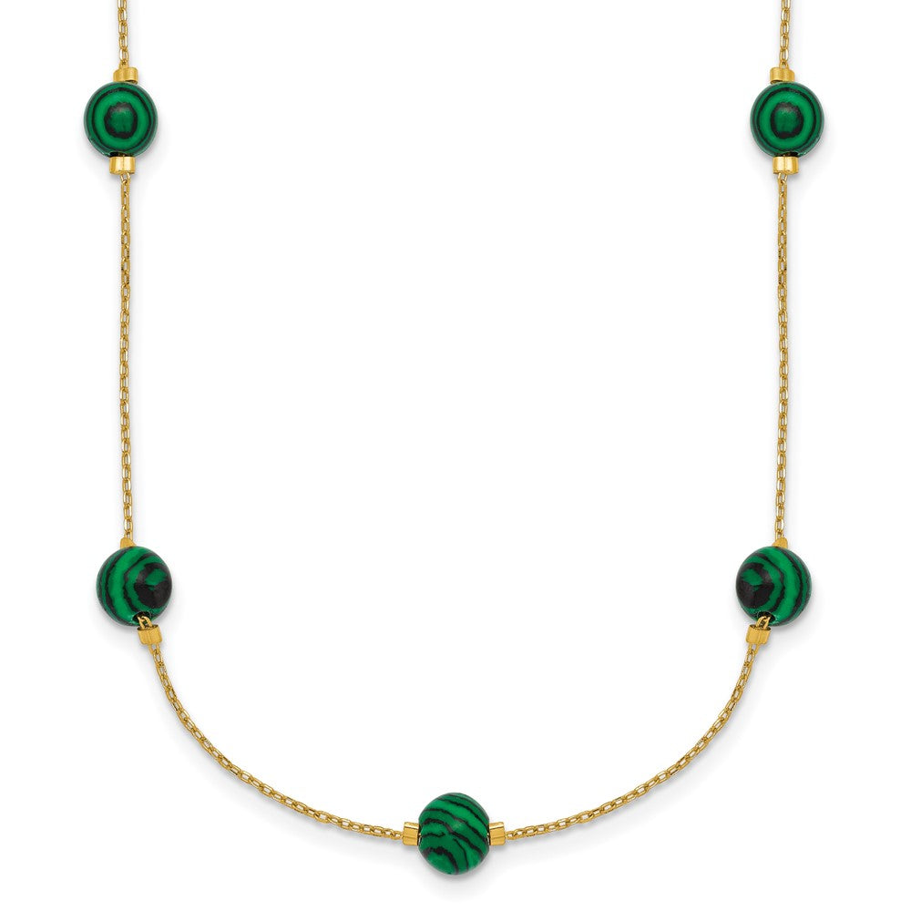 Sterling Silver Gold-Tone Polished Created Malachite 16in w/2in Ext Necklac