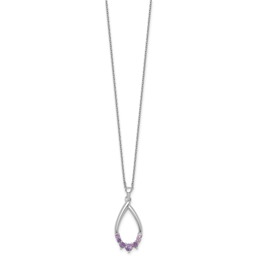 Sterling Silver RH-plated Amethyst Teardrop 16in w/2in Ext Necklace