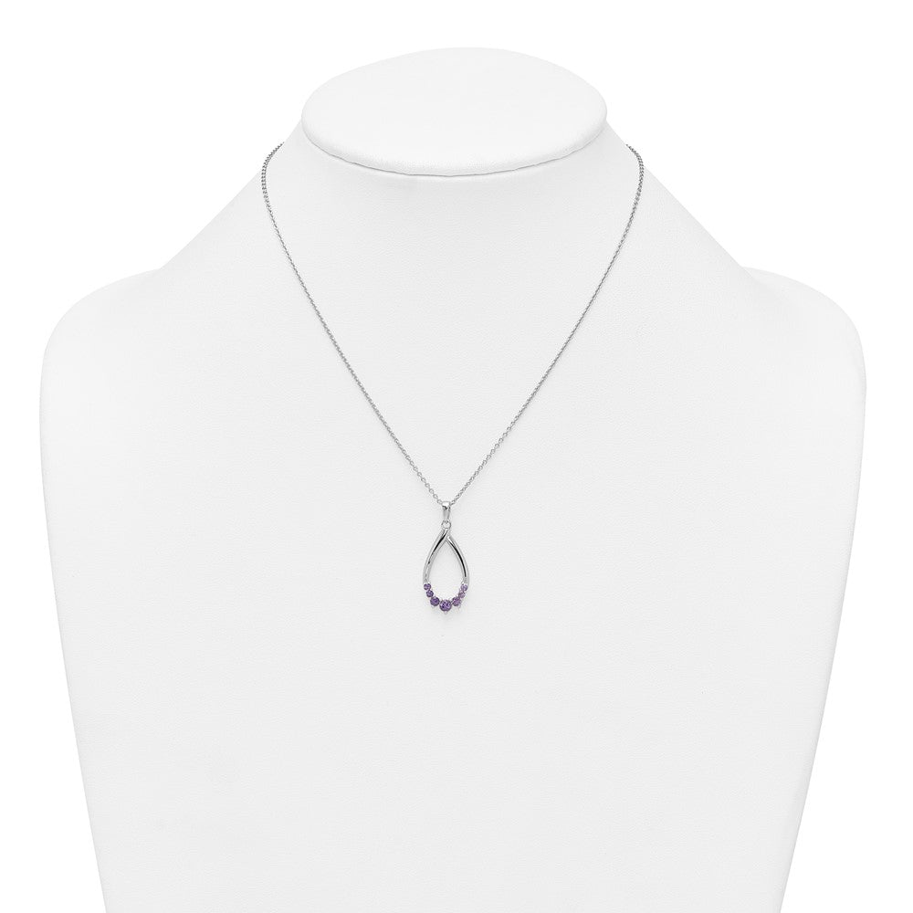 Sterling Silver RH-plated Amethyst Teardrop 16in w/2in Ext Necklace