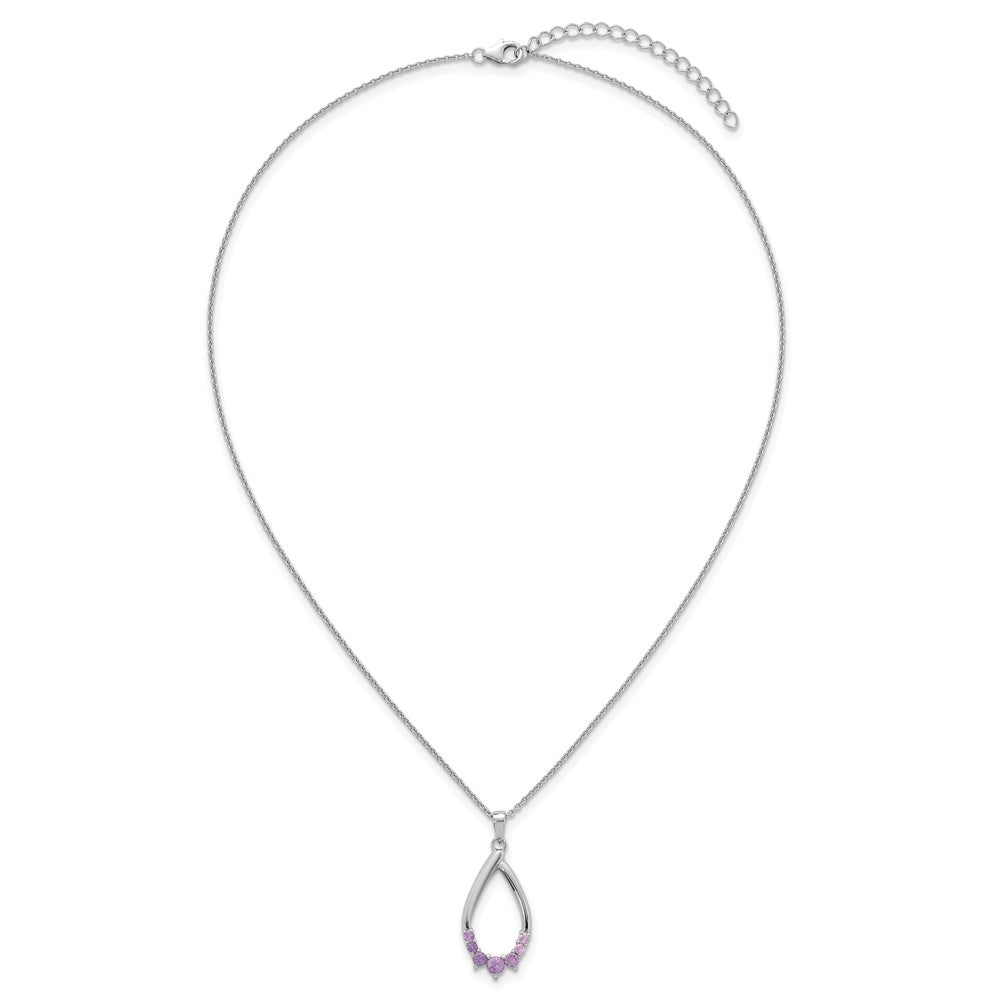 Sterling Silver RH-plated Amethyst Teardrop 16in w/2in Ext Necklace