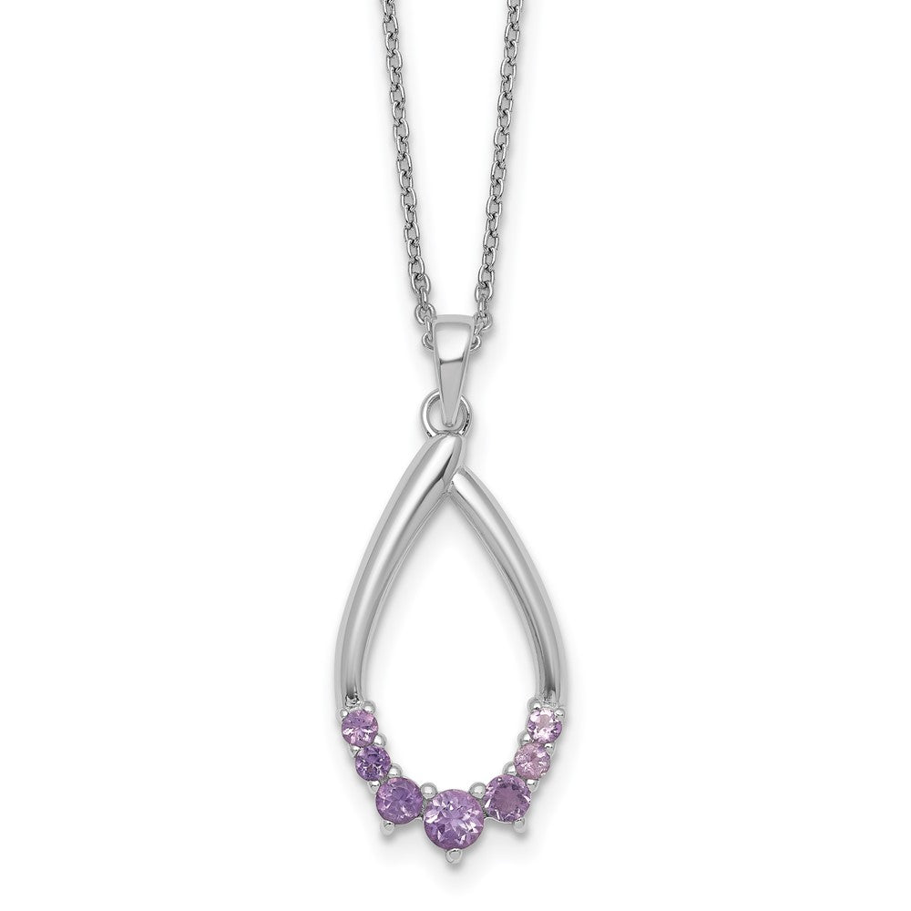 Sterling Silver RH-plated Amethyst Teardrop 16in w/2in Ext Necklace