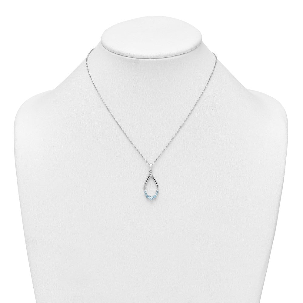 Sterling Silver RH-plated Blue Topaz Teardrop 16in w/2in Ext Necklace
