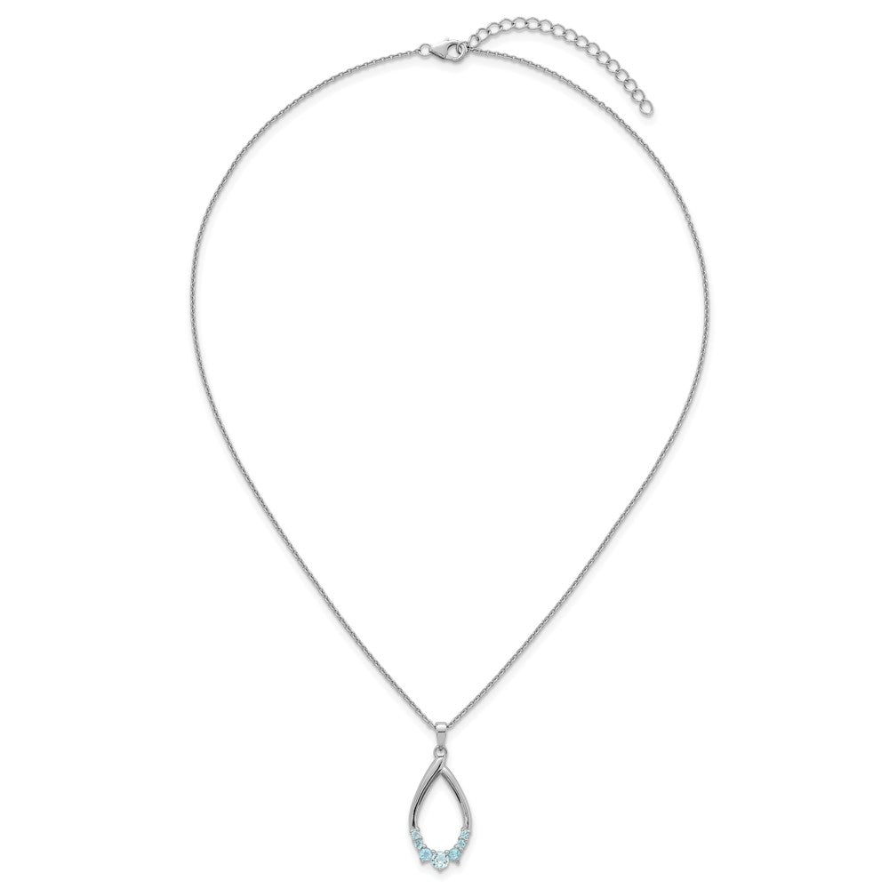 Sterling Silver RH-plated Blue Topaz Teardrop 16in w/2in Ext Necklace