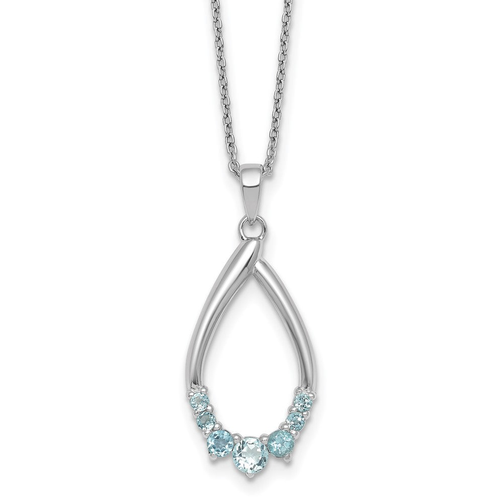 Sterling Silver RH-plated Blue Topaz Teardrop 16in w/2in Ext Necklace