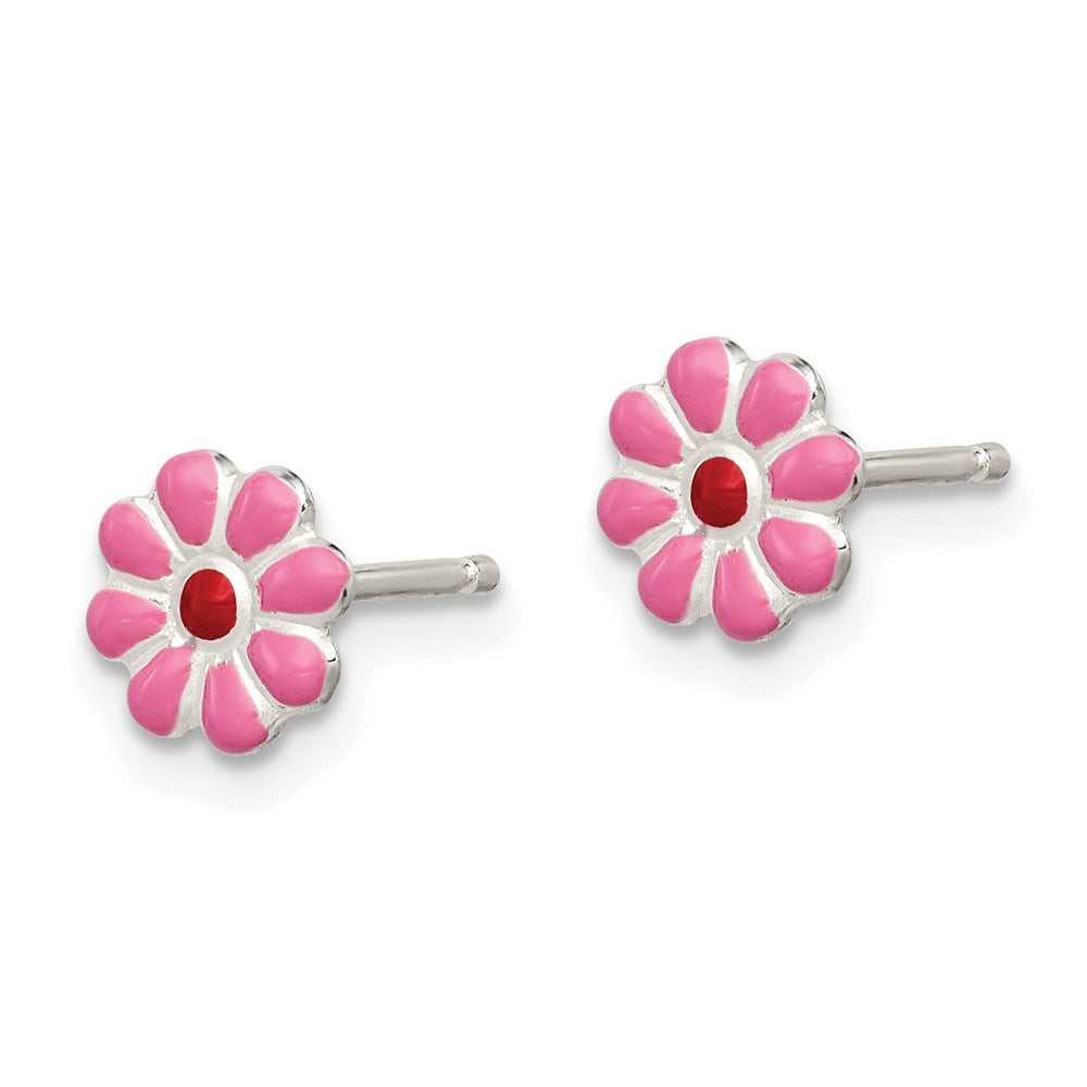 Sterling Silver Madi K Pink/Red Enamel Flower Post Earrings