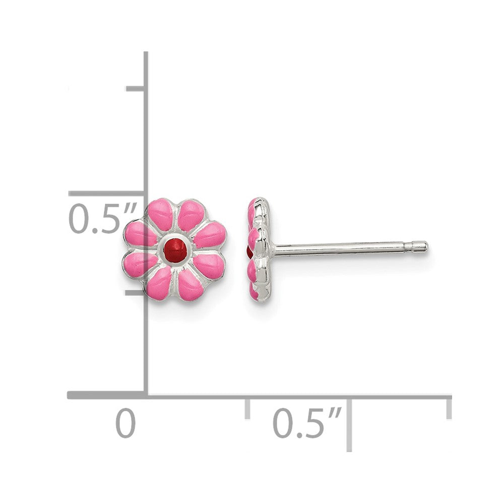 Sterling Silver Madi K Pink/Red Enamel Flower Post Earrings