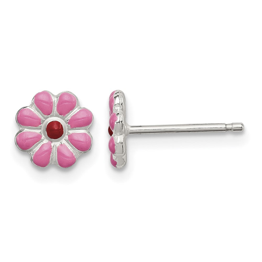 Sterling Silver Madi K Pink/Red Enamel Flower Post Earrings