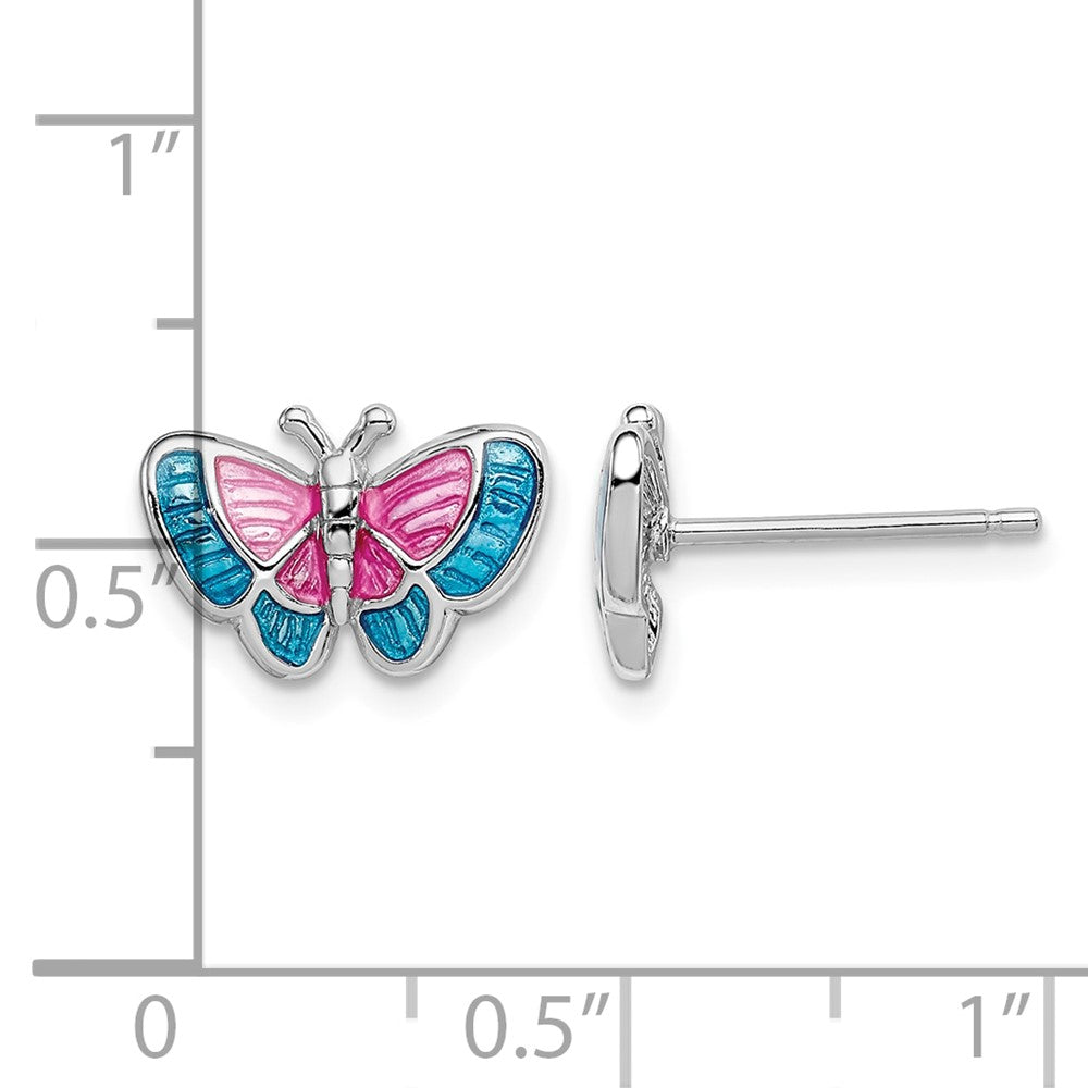 Sterling Silver Rhodium-plated Madi K Enamel Butterfly Post Earrings