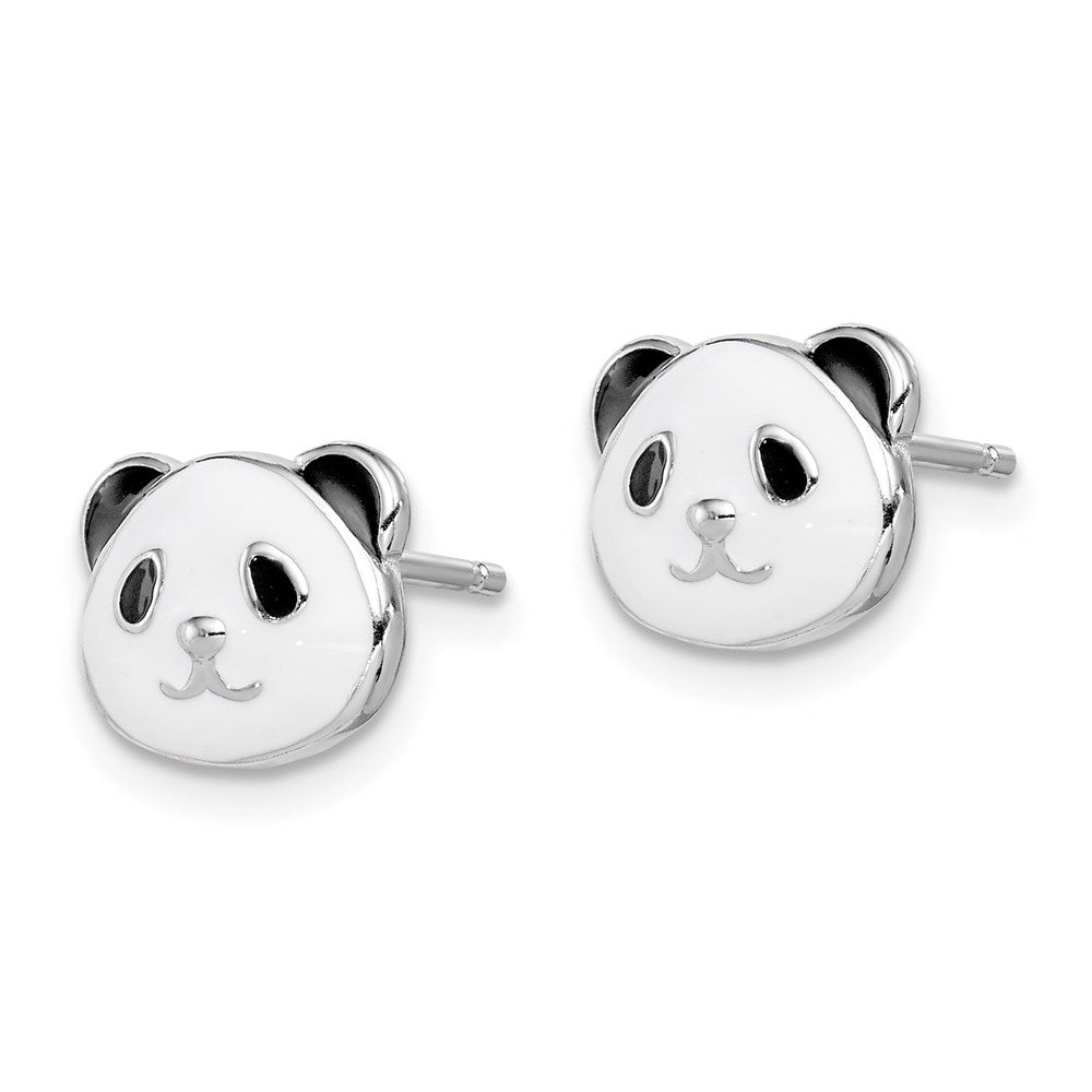 Sterling Silver Madi K Rhodium-plated Enamel Panda Post Earrings