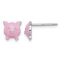Sterling Silver Madi K RH-plated Enamel Pink Pig Post Earrings